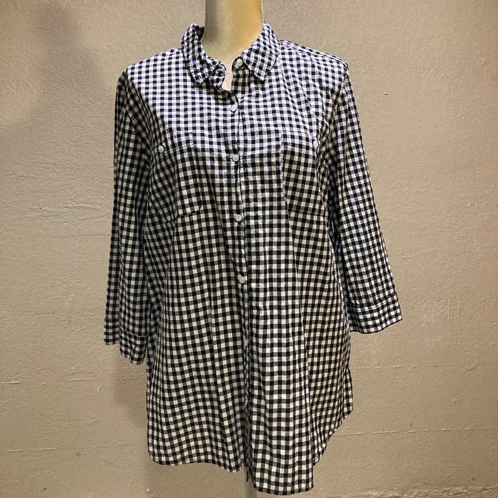 Croft and Barrow Buffalo Plaid Quarter Sleeve Button Down Shirt, Size XXL